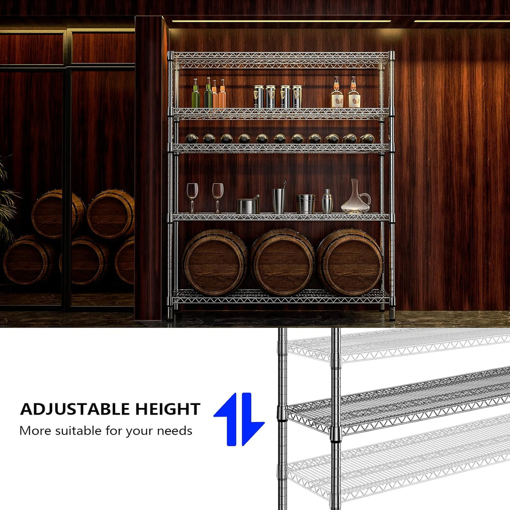 M MZG 3500LBS 59" W 5 Tier Storage Shelves Rack Metal Wire Shelving Unit...