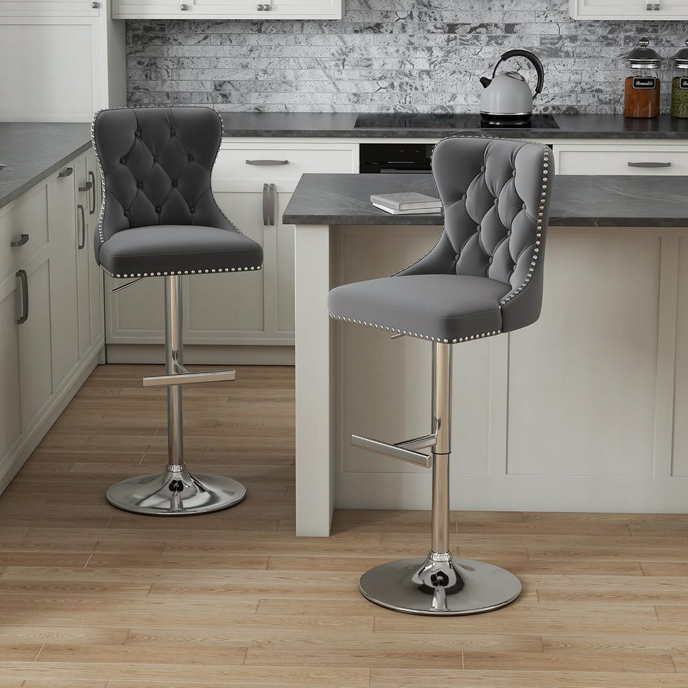 Swivel Bar Stools Set of 2, Velvet Height Adjustable Counter Chairs,Gray