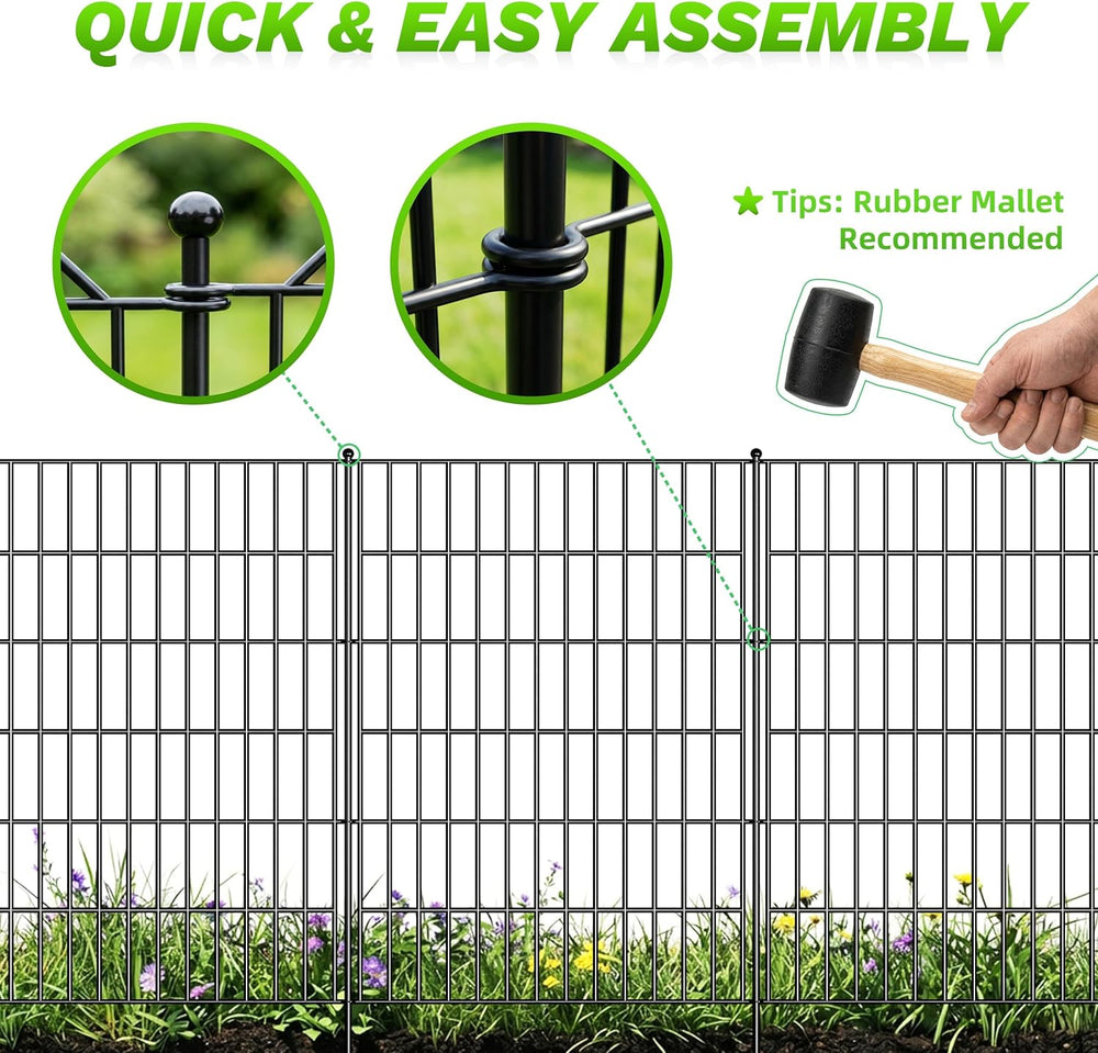 Toolterritary 10 Panels No Dig Garden Fence with Gate, 48in(H) x 26.0ft(L) Ru...