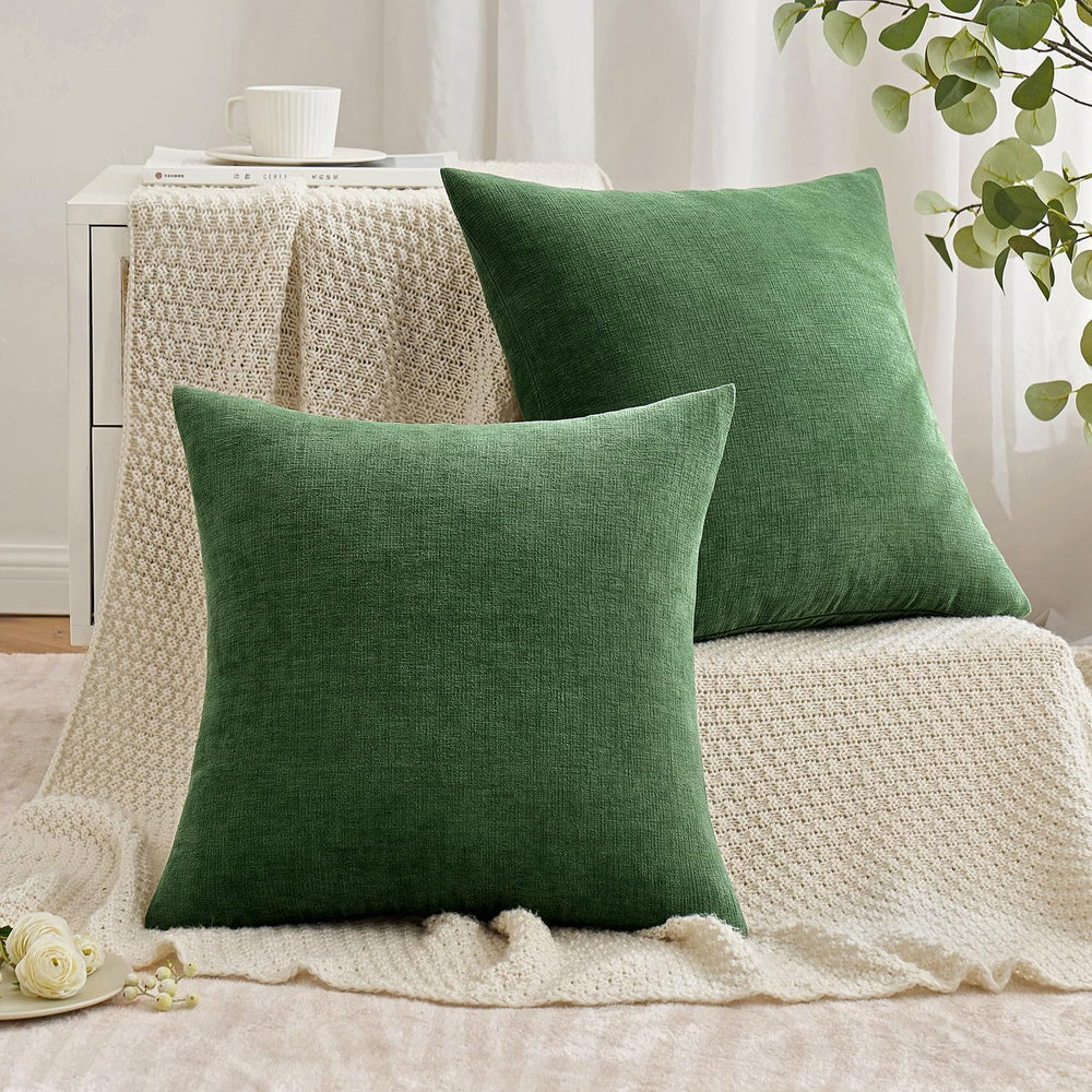 MIULEE Moss Green Chenille Couch Euro Throw Pillow Covers, 26x26