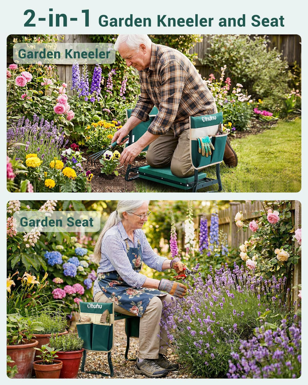 Ohuhu Garden Kneeler and Seat 8" Wider Pad Heavy Duty 2-in-1 Foldable Stool