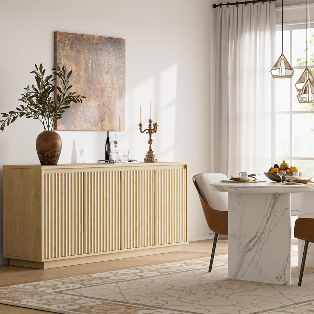 Lulive 63" Fluted Buffet Cabinet Sideboard with Storage Credenza 4 Doors...