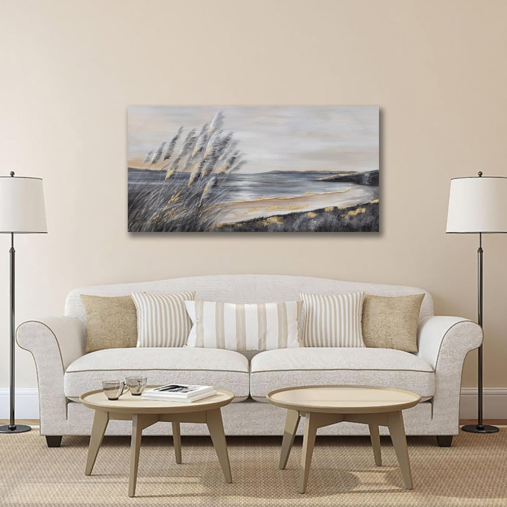 Yuaxker Ocean Art Wall Decor Grey and Gold Ocean Wall Art Large Modern Prints...