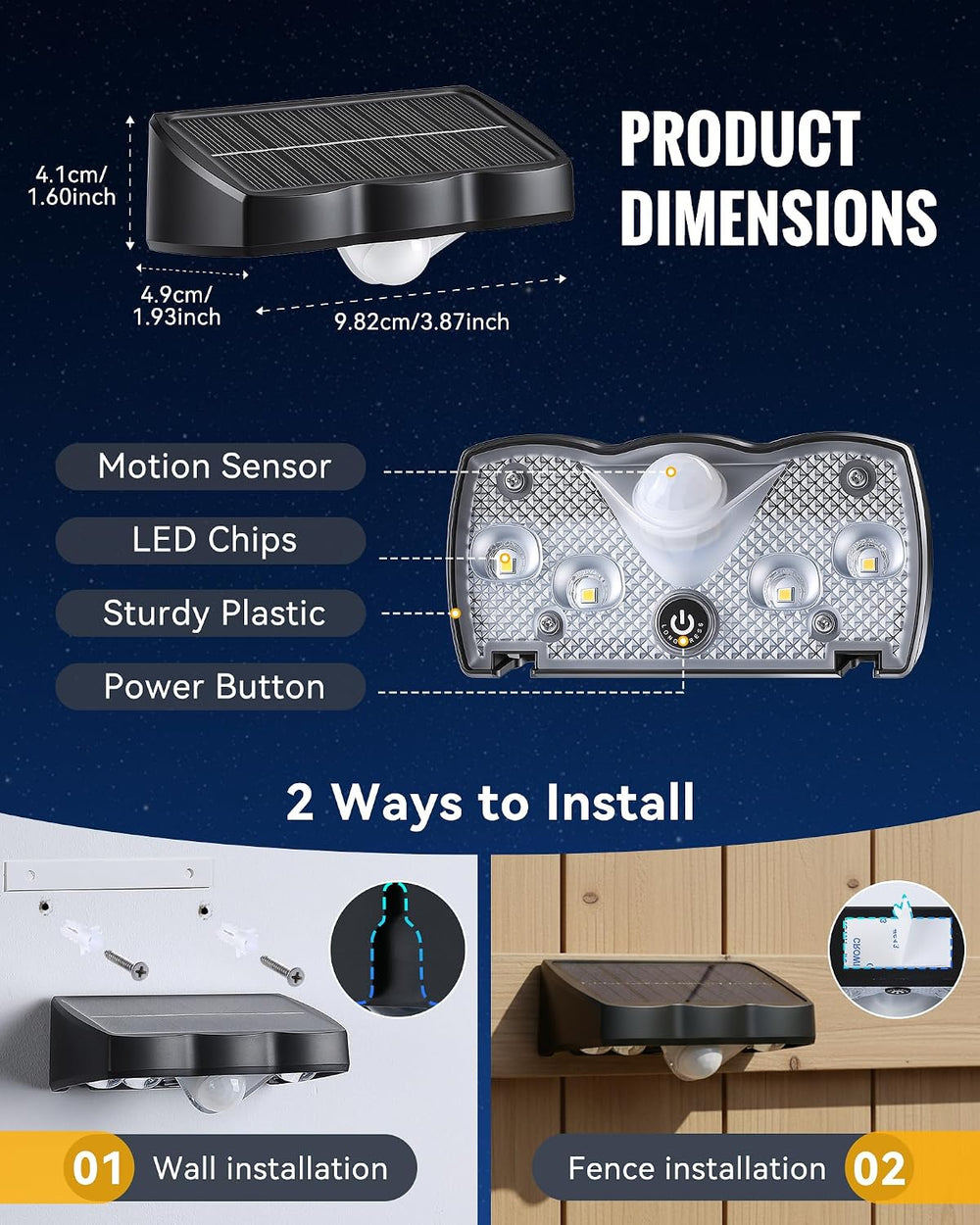 12 Pack Solar Deck Fence Lights Outdoor with 3 Modes Motion Sensor
