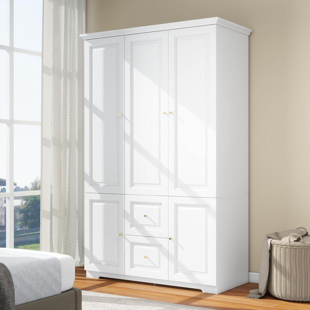White Armoire Wardrobe Closet with 2 Drawers: 75" H x 47" W