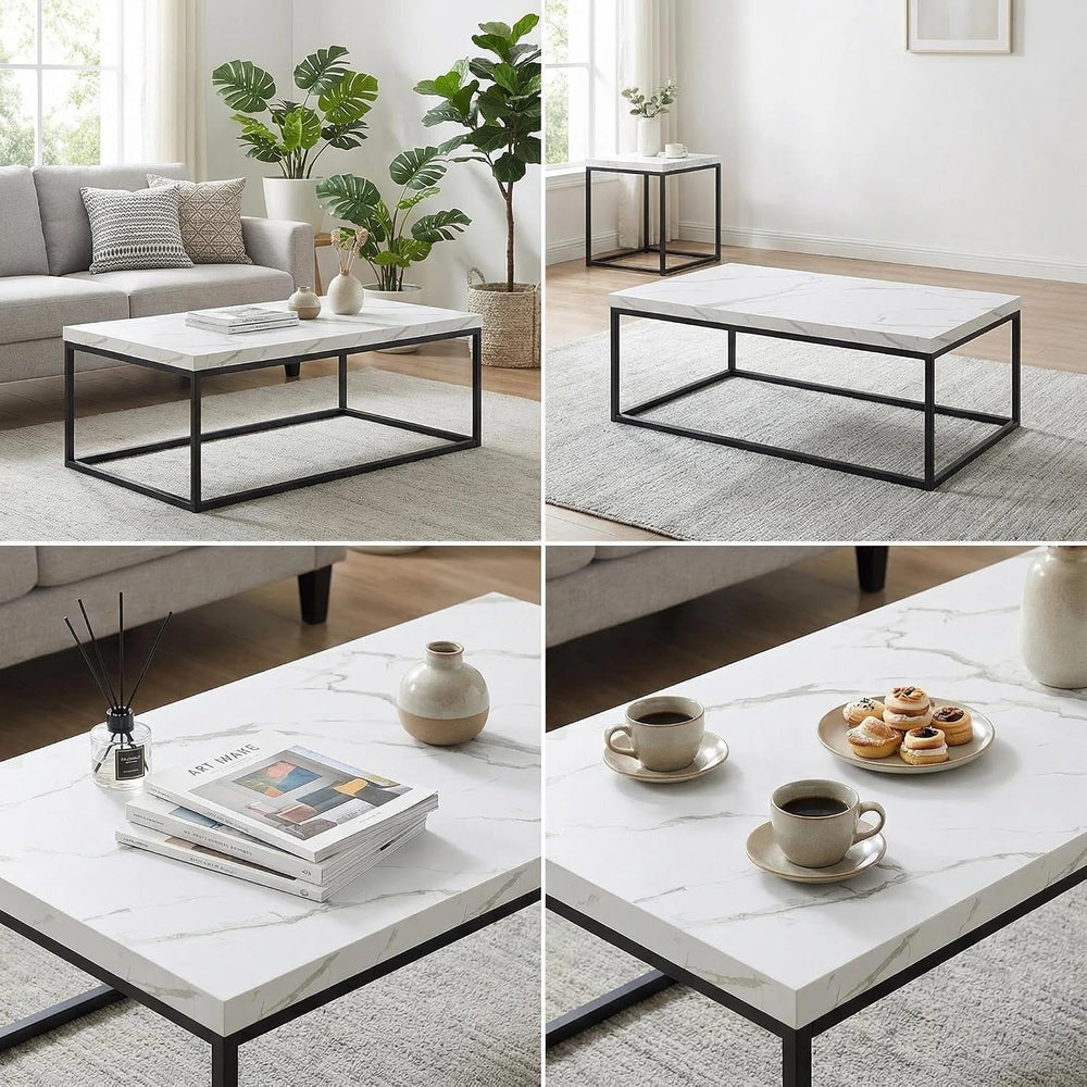 CENSI 47-Inch White Marble Coffee Table/Center Table