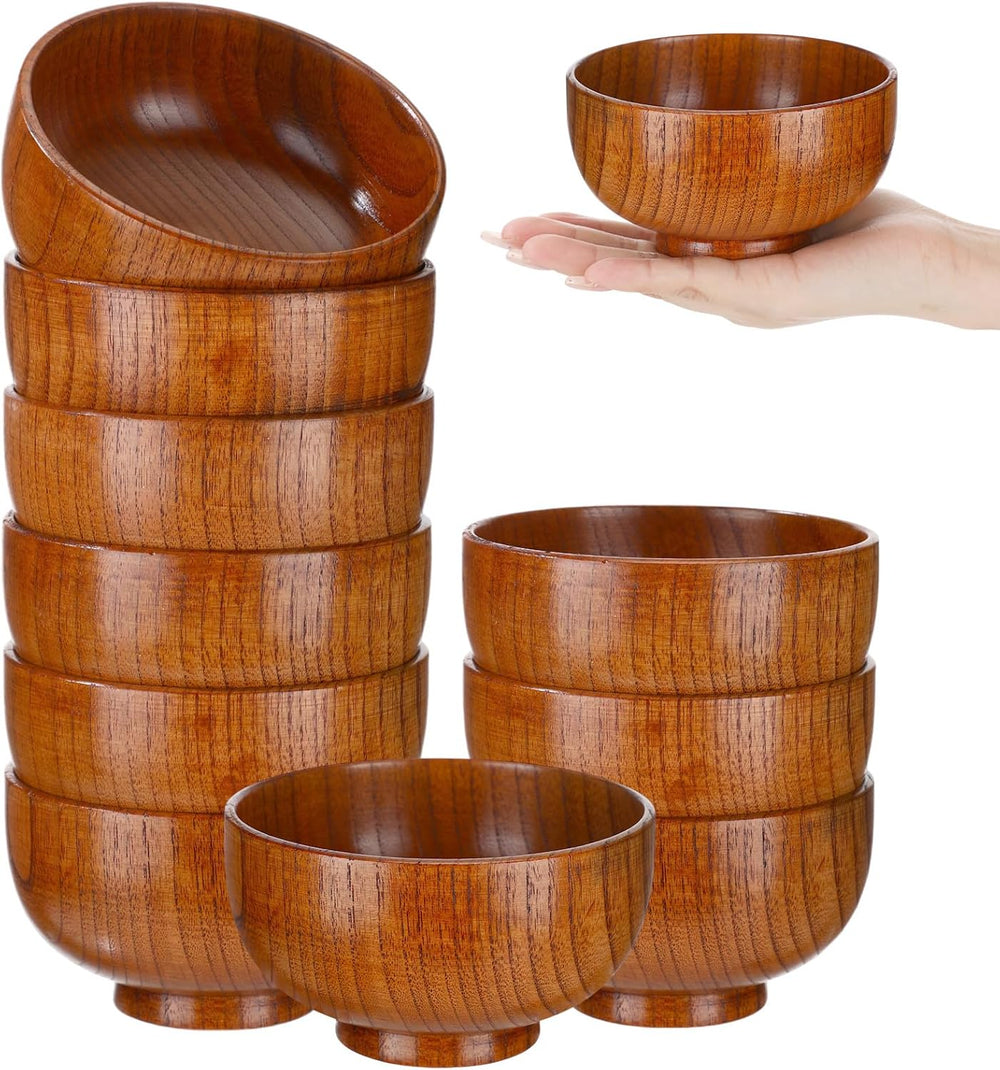 Reallnaive 10 Pcs Jujube Wood Round Small Soup Serving Bowls,4.7 Inch