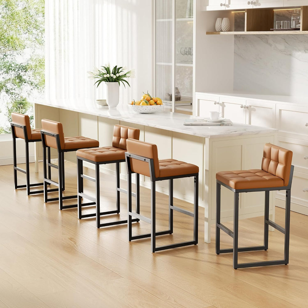 Bar Stools Set of 2, Modern Counter Height Bar Stools, Orange