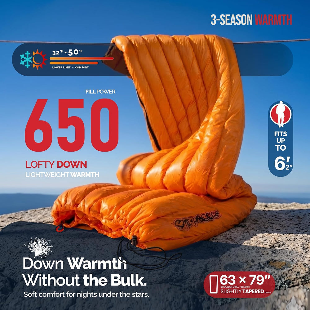 ZOOOBELIVES Ultralight Down Sleeping Bag for Adults, 27 oz 650 Fill Power, 50...