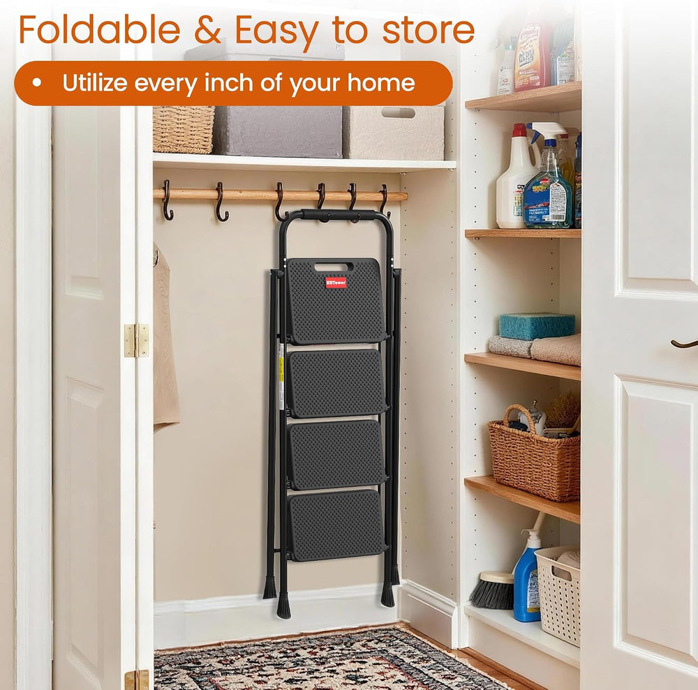HBTower 4 Step Ladder, Step Stool Foldable for Adults with Wide Anti-Slip Ped...