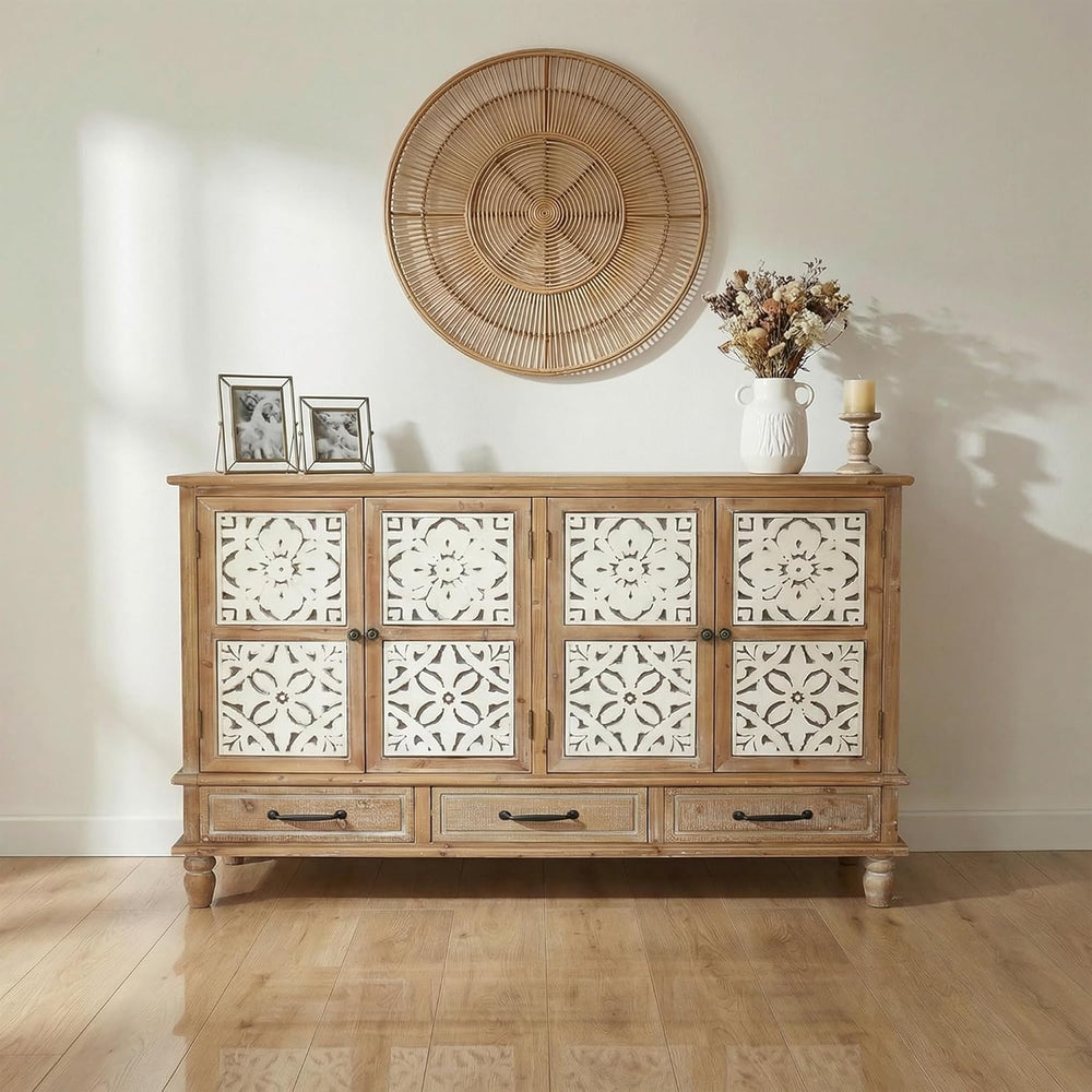 LKTART 59"Solid Wood Sideboard Buffet,Credenza Storage Cabinet with Drawers
