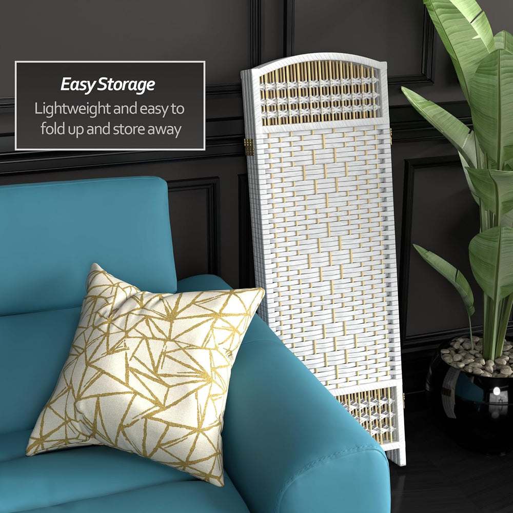 4 ft. Short Fiber Weave Folding Screen - White - 3 Panels