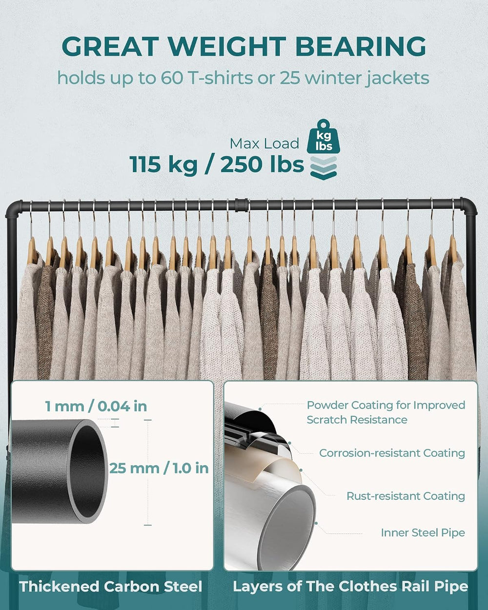 OROPY Heavy Duty Clothes Rack, Industrial Pipe Clothing Rack Freestanding