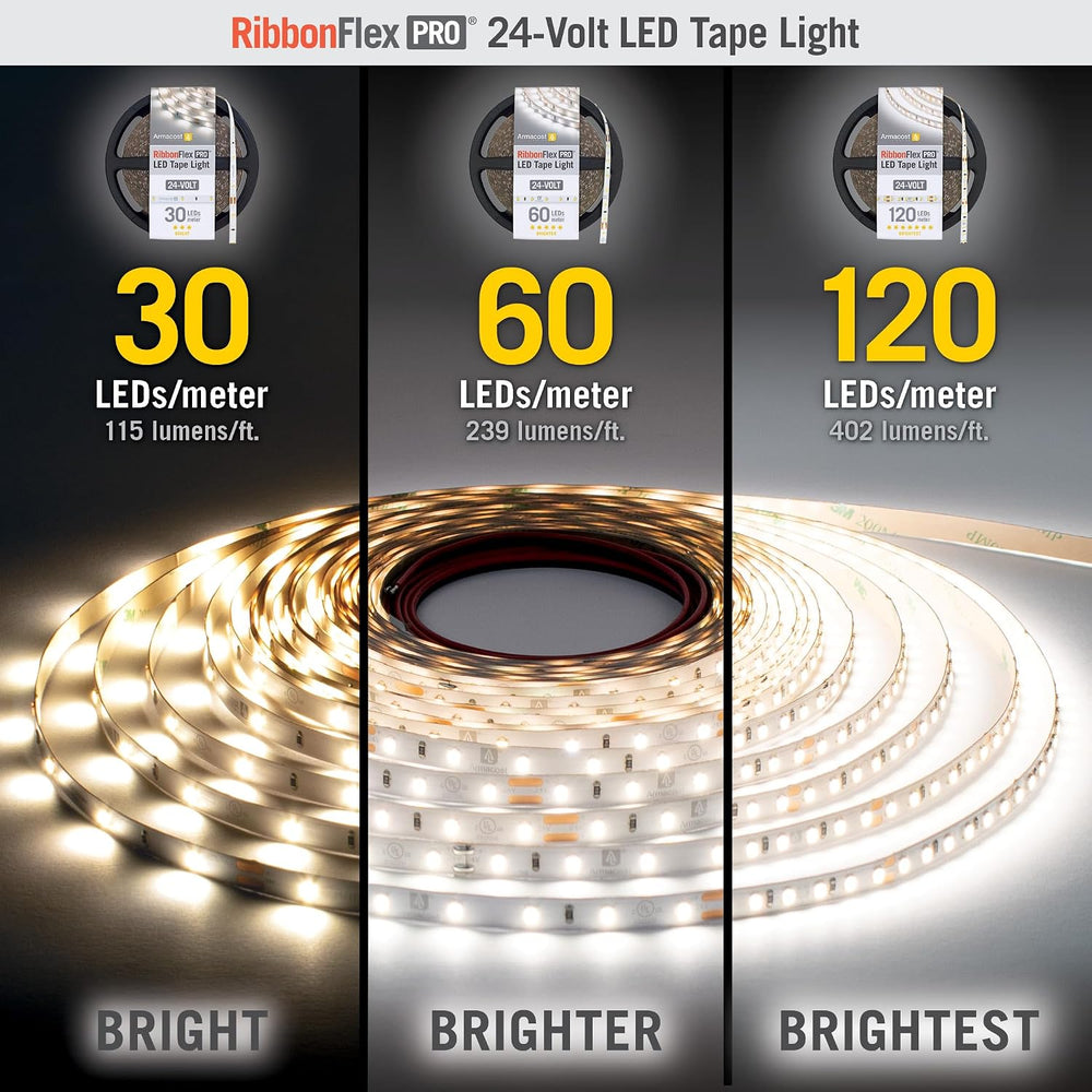 Armacost Lighting RibbonFlex Pro 24V White LED Strip Lights 30 LED/m, 3000K, ...