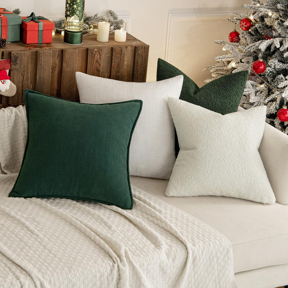 MIULEE 24x24 Decorative Euro Sham Boucle Couch Pillow Covers Dark Green