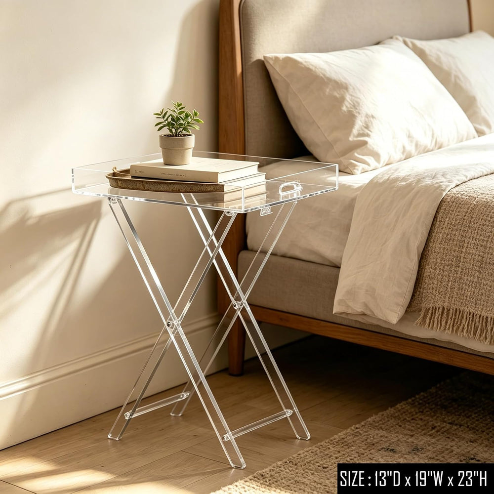 Clear Acrylic Folding Tray Side Table, Lucite Small End Table