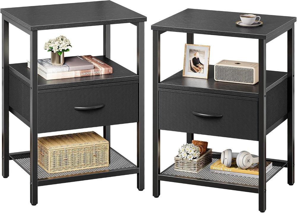 Huuger Nightstand Set of 2, Night Stand with Fabric Drawer, Mesh Shelf