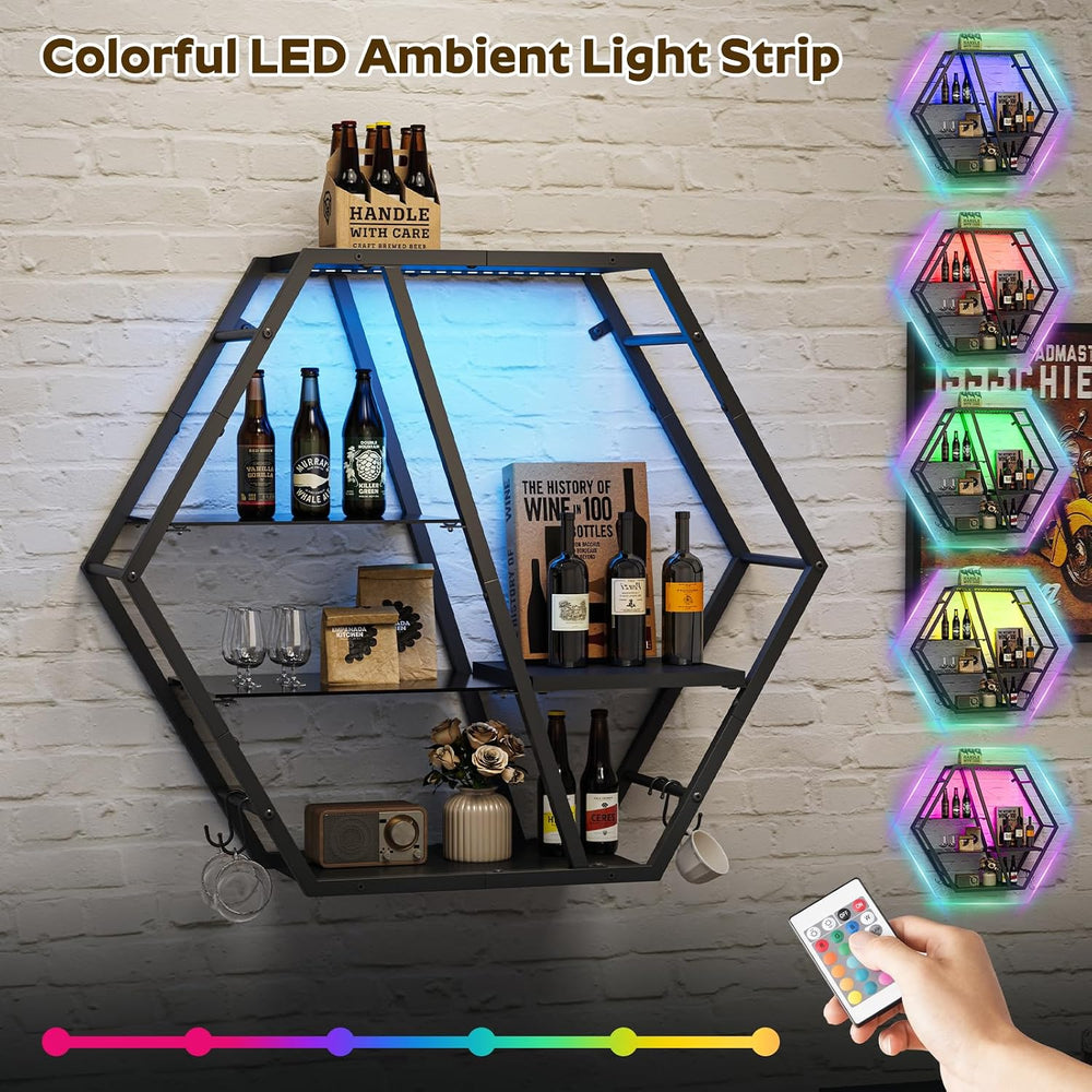 MAHANCRIS Gaming Floating Shelf with LED Lights and 4 Hooks
