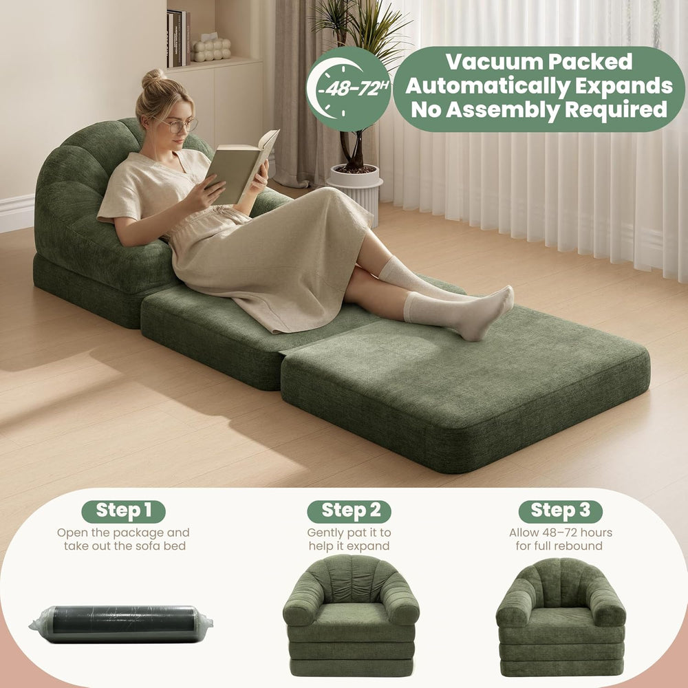 Yaheetech 93" Folding Sofa Bed Convertible Sofa Chenille, Green