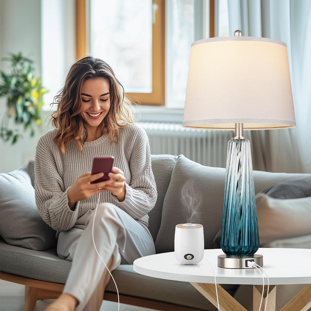 Table Lamps Set of 2 with Touch Control, Modern Glass Bedside Lamps with USB ...