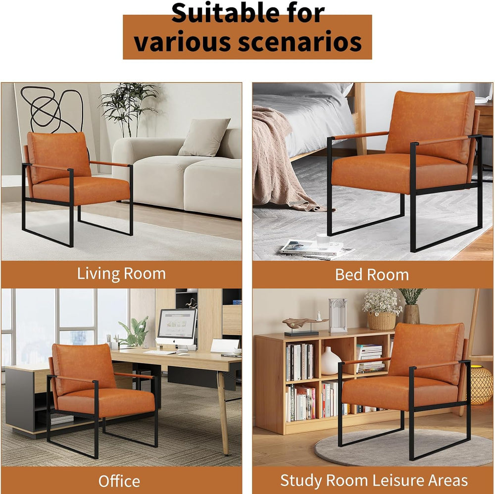 CANMOV Mid Century Modern Accent Chair, PU Leather Armchair with Metal Frame,...