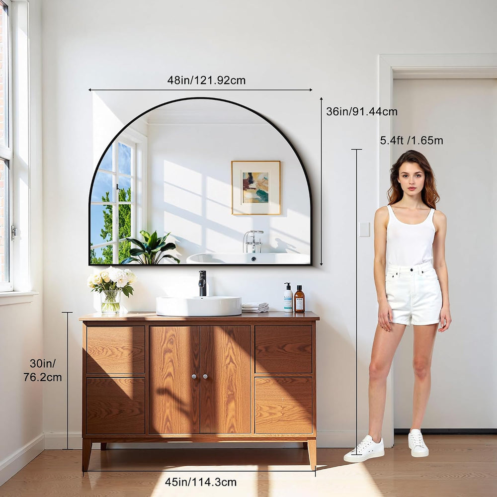 CIRCUMI Arched Wall Mirror, 48"x36" Black Arched Mirror for Entrywa...