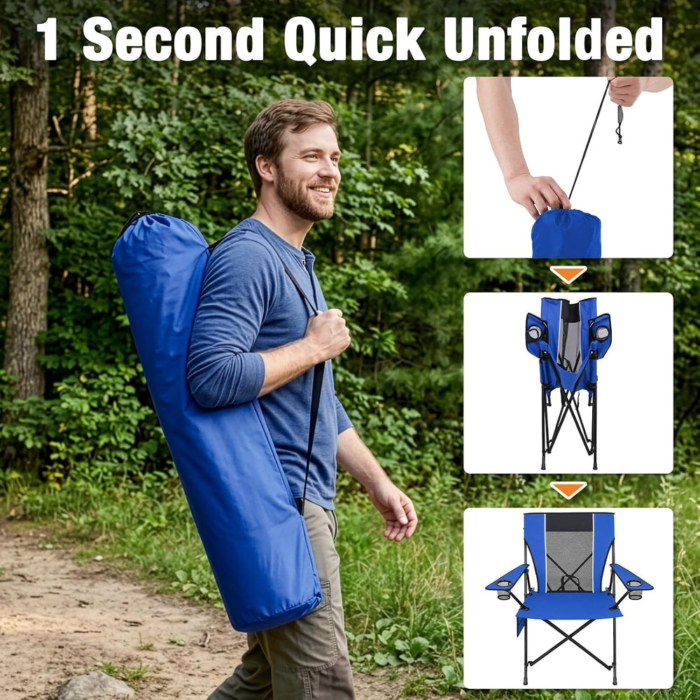 Romswi Oversized Portable Folding Camping Chair for Adults, Heavy Duty Outdoo...