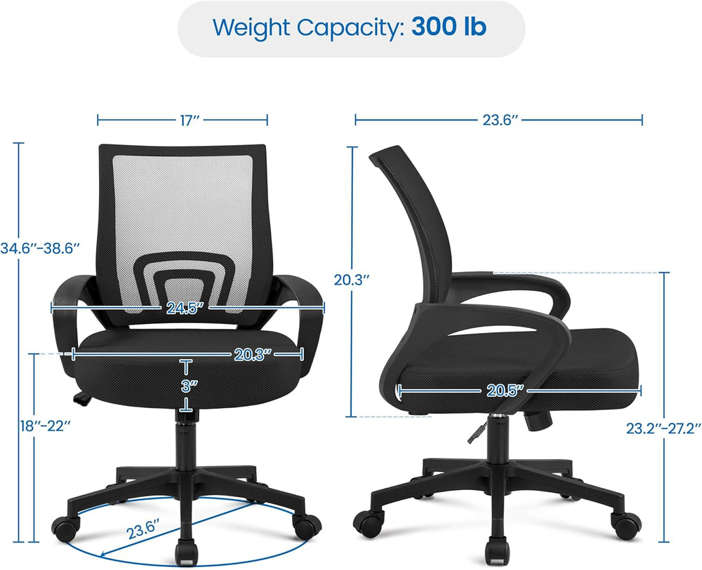 Yaheetech Mid-Back Mesh Computer Office Desk Chair Adjustable Swivel, Black