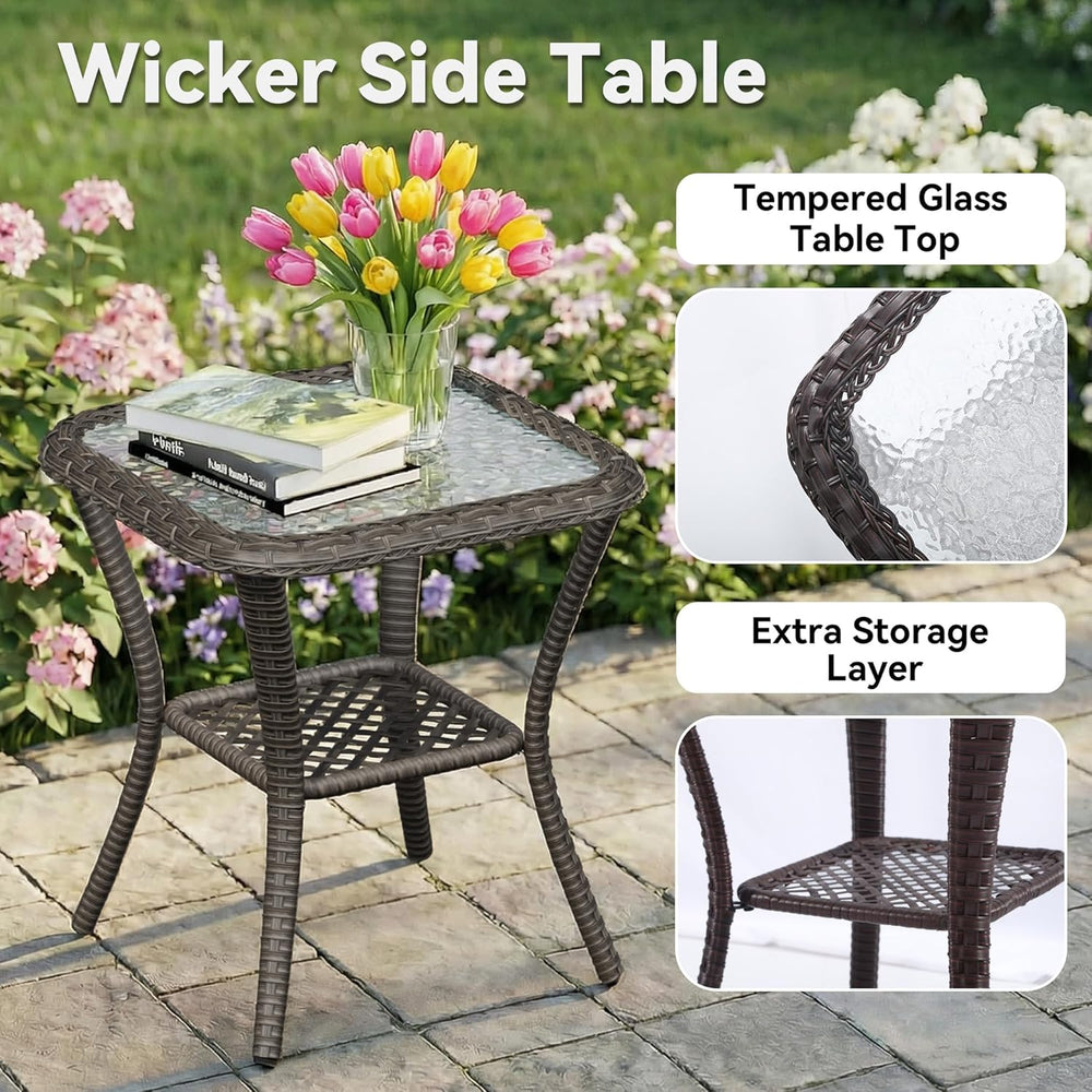 3 Pieces Outdoor Wicker Patio Furniture Set - Patio Chairs Set with Thickened...
