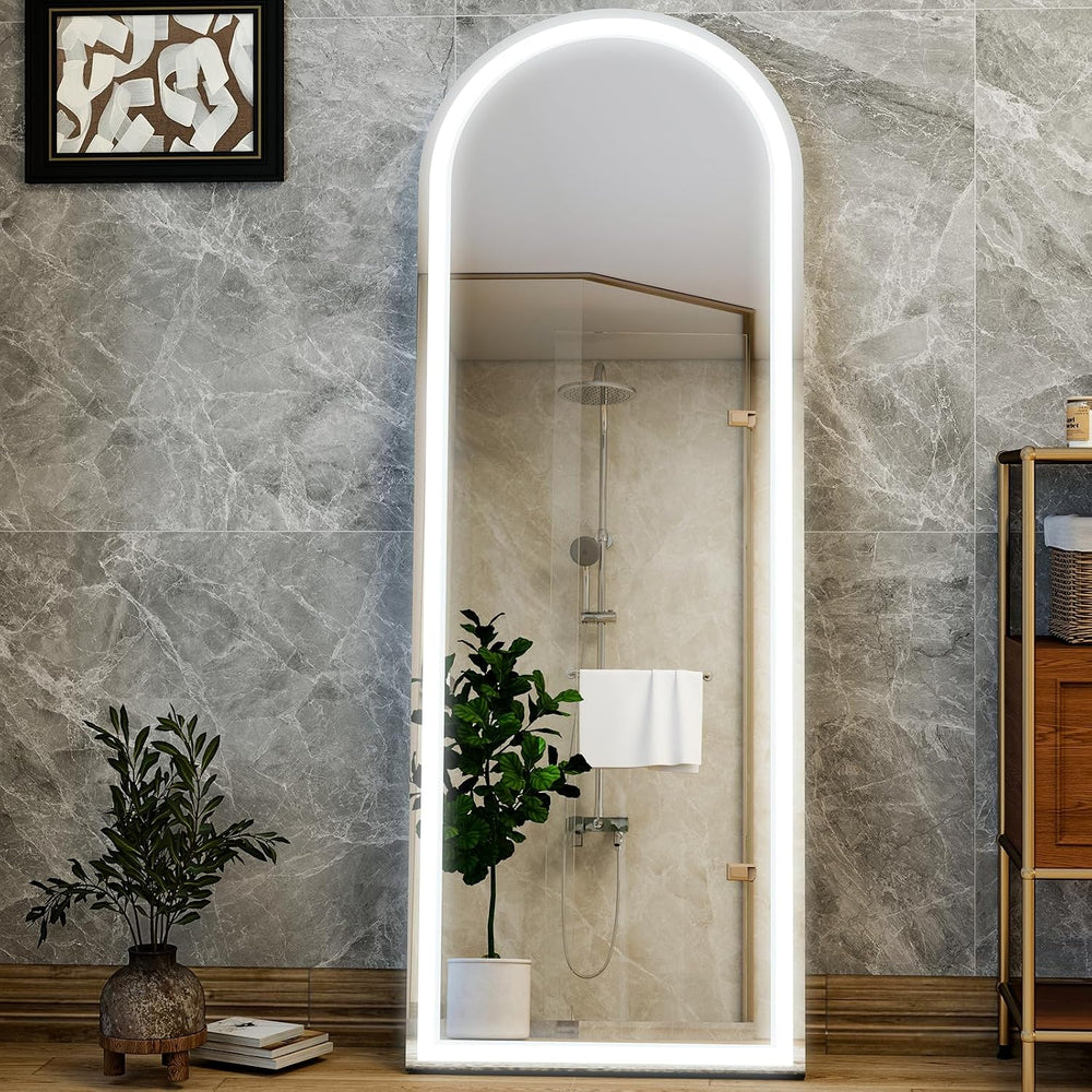 GLSLAND 20"x56" Arched Full Length Mirror LED Lighted Floor Standin...