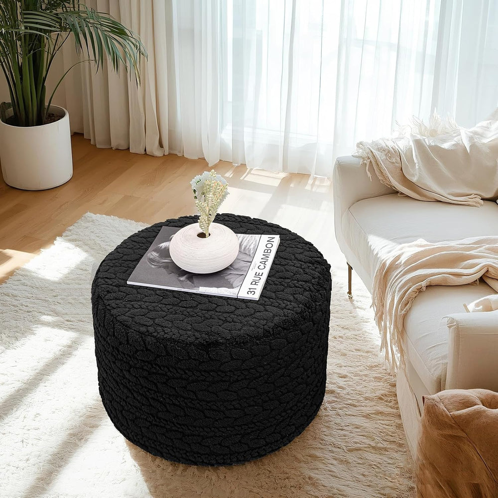 Poofieotto Round Pouf Ottoman 20x14In Ottoman Footrest for Couch Sofa Black