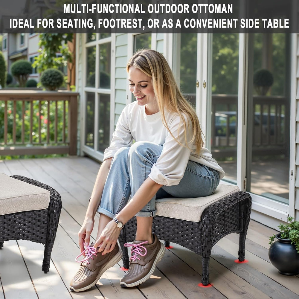 Belord Outdoor Ottomans for Patio Foot Rest - 25 Inch PE Wicker Foot Stool Se...