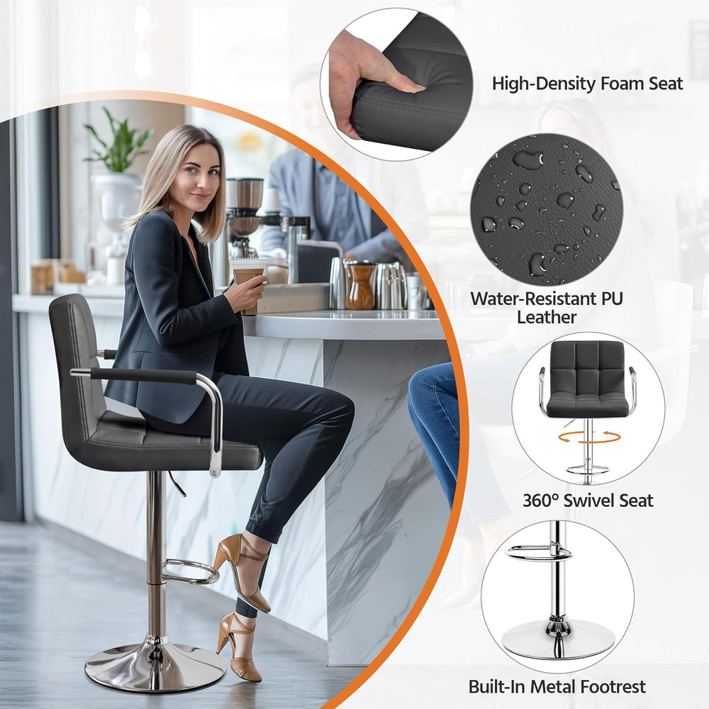 Yaheetech Bar Stools Set of 2, Swivel with Backs, Adjustable Height, Gray
