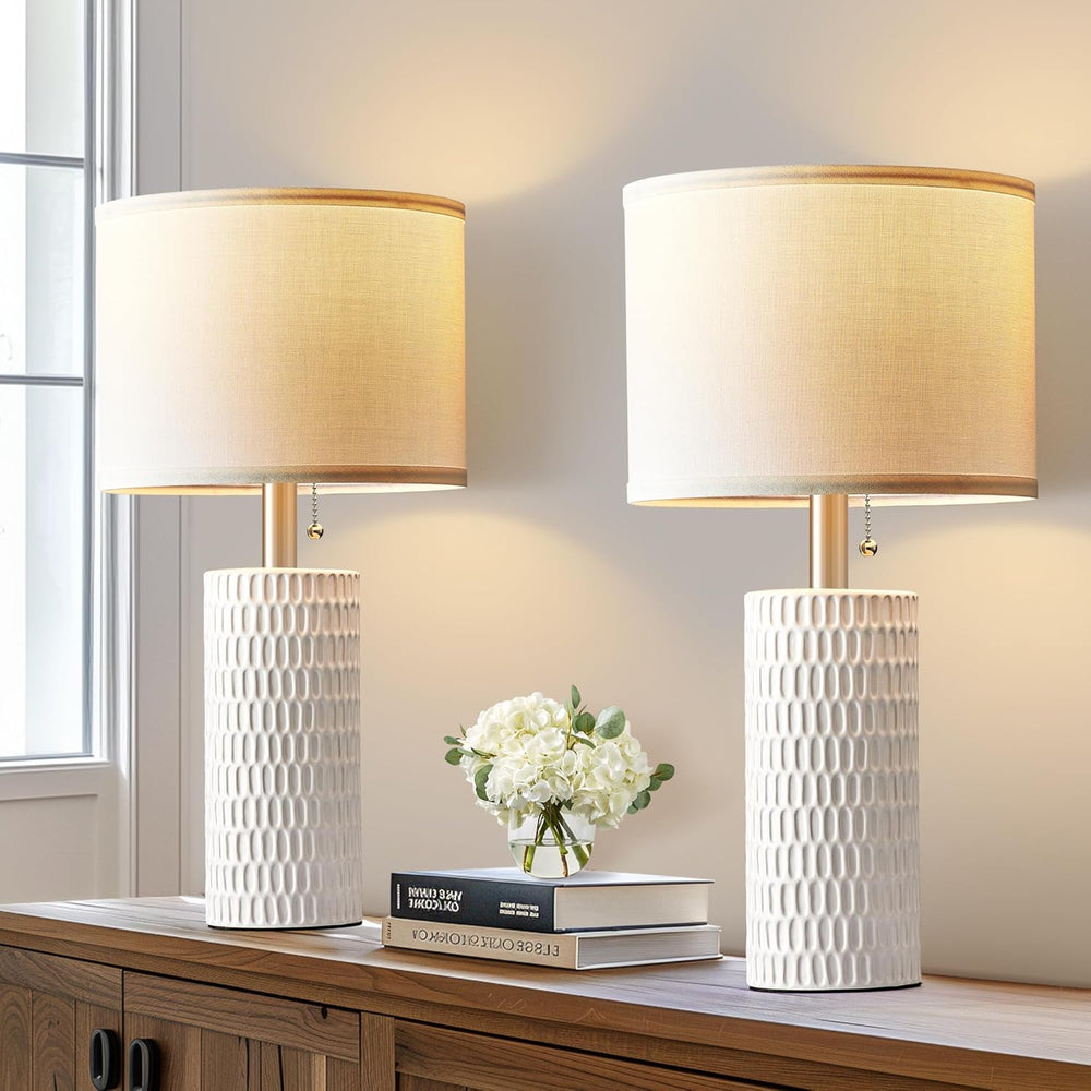 Reaketon 20" Modern Ceramic Table Lamps Set of 2, Lamps for Bedroom, White
