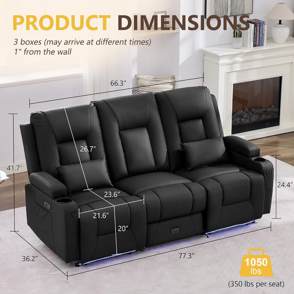 URRED Wall Hugger Power Reclining Loveseat Sofa,Black:77.3" - 3 Seats
