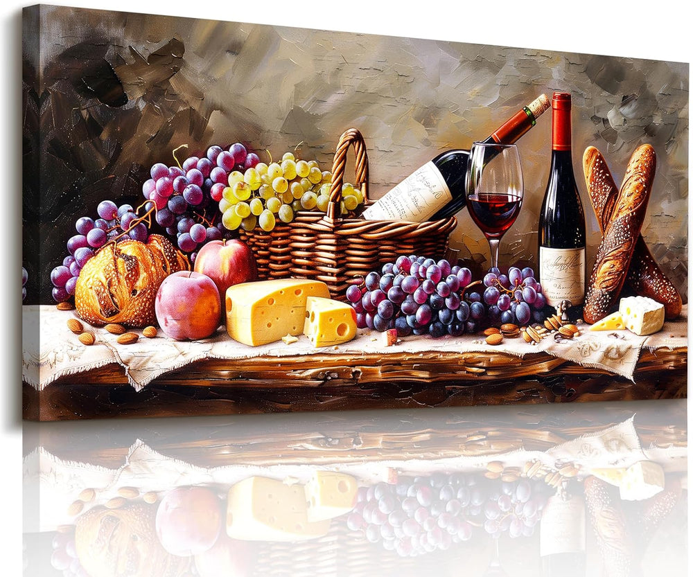imjiayu Rustic Wall Decor Wine Grape Canvas Prints for Kitchen 24"x48"