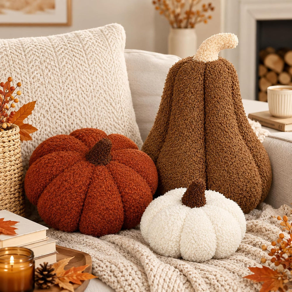 Beeveer 3 Pcs Fall Thanksgiving Pumpkin Pillows,Caramel & Cream