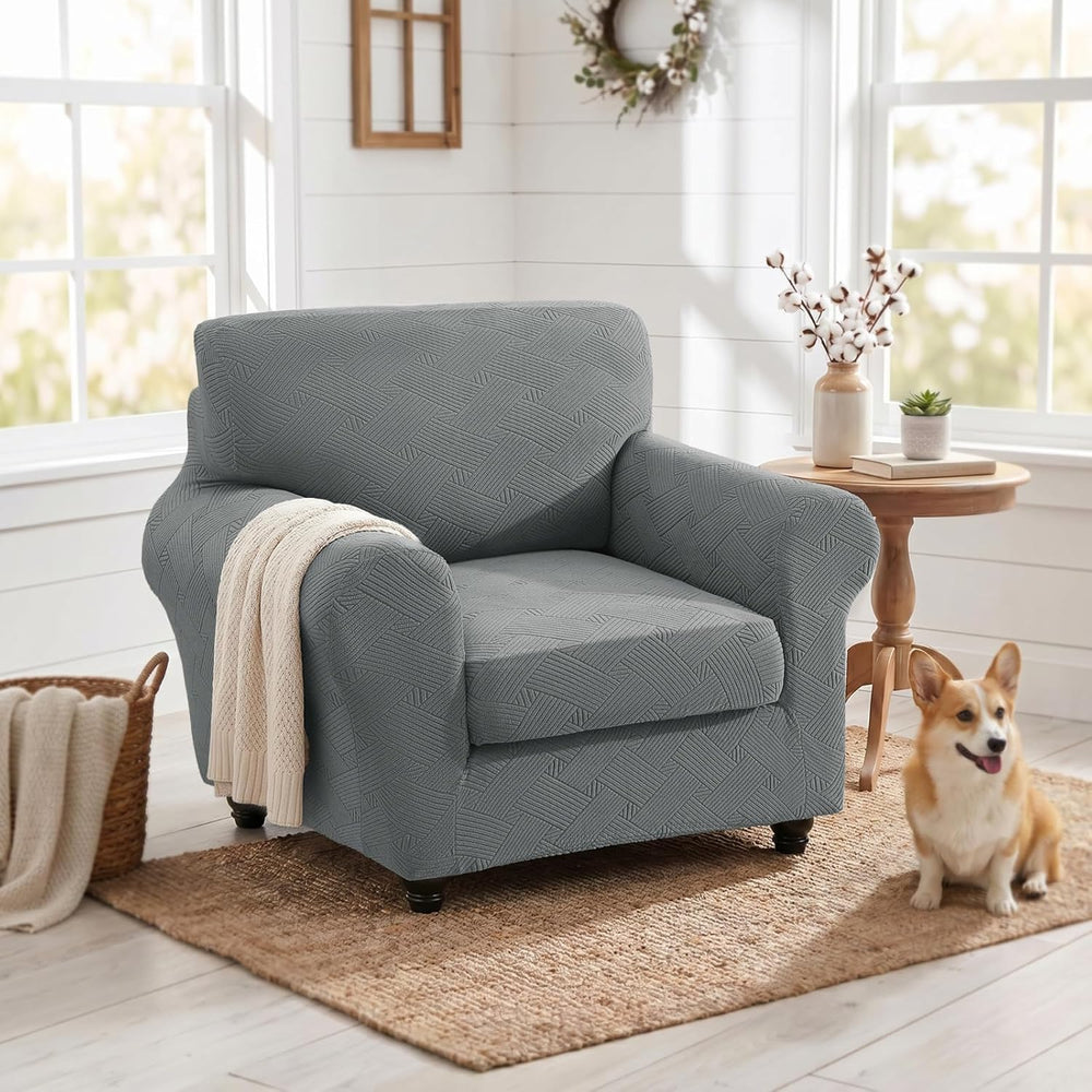 XINEAGE Stretch Sofa Cover 2 Piece Couch Chair Cover for Dogs,Light Gray