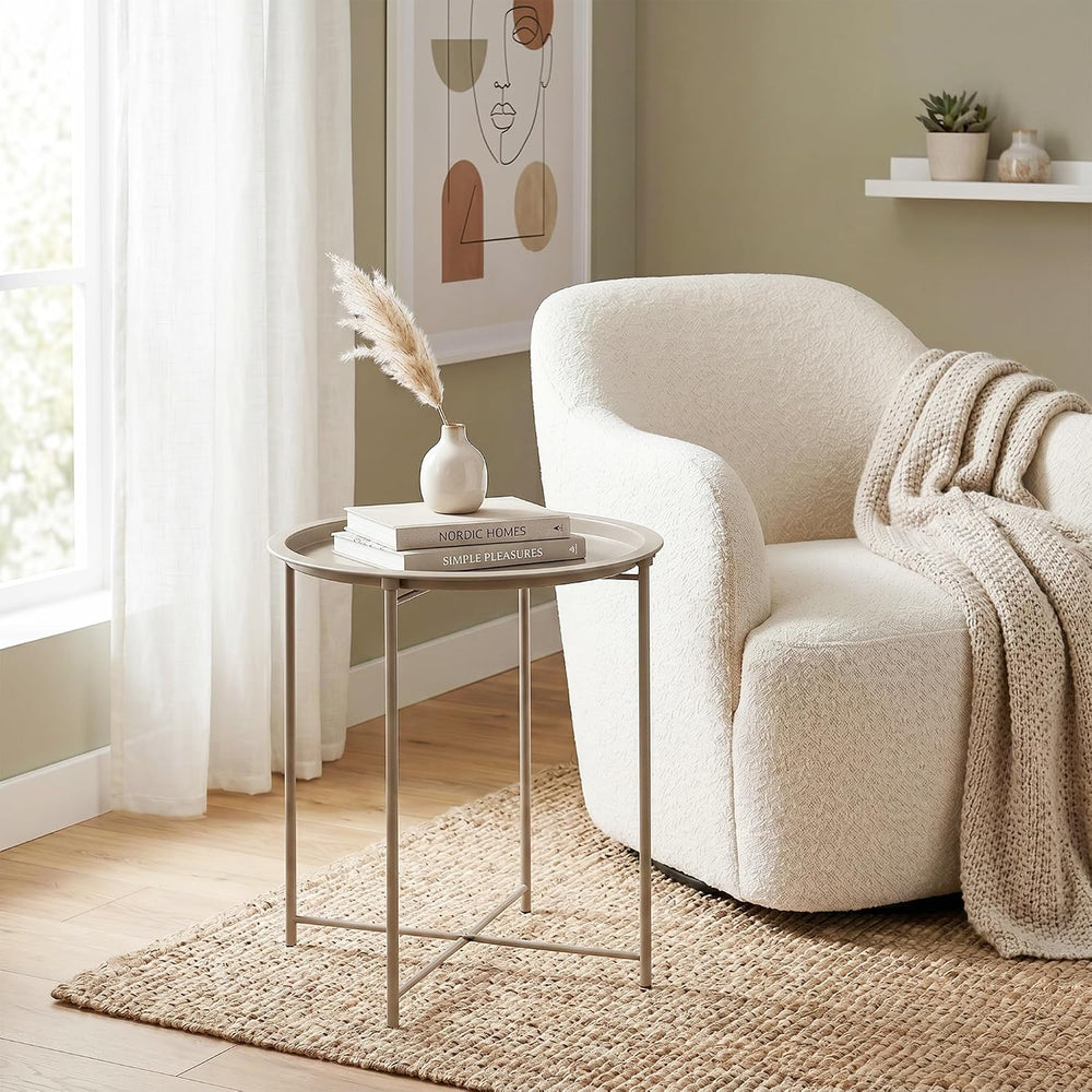 VECELO Side/End Table, Folding Round Metal Anti-Rust and Waterproof Outdoor o...