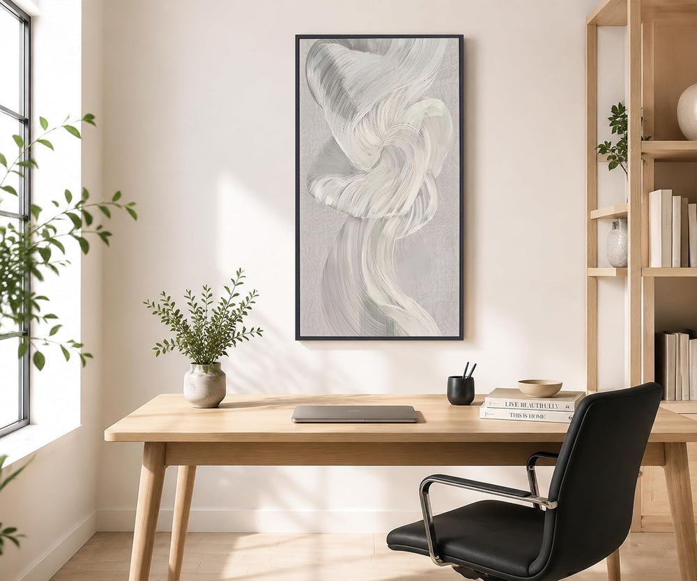 Large Framed Abstract Wall Art 24x48 Inch Grey Textured Canvas Wall Decor