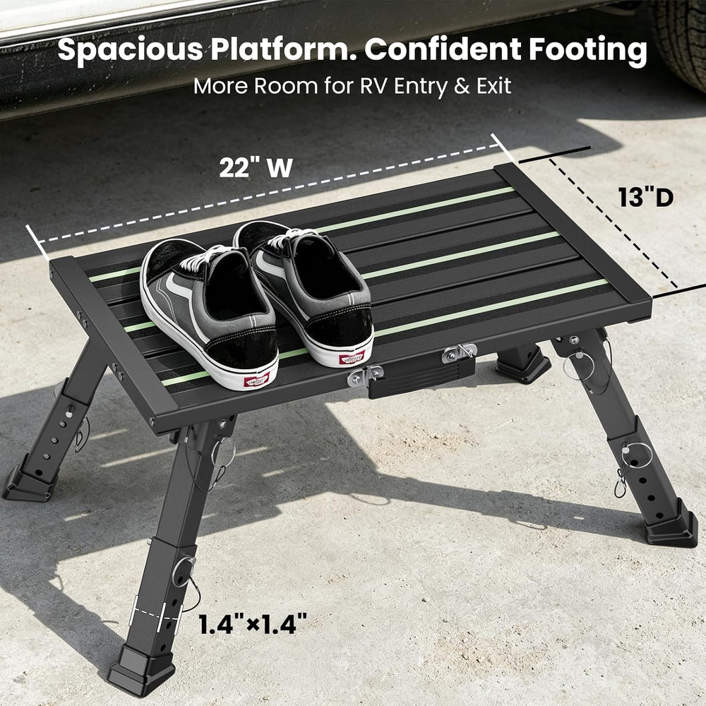 Safoner Heavy Duty Large RV Step Stool, Camper Adjustable Folding Steps
