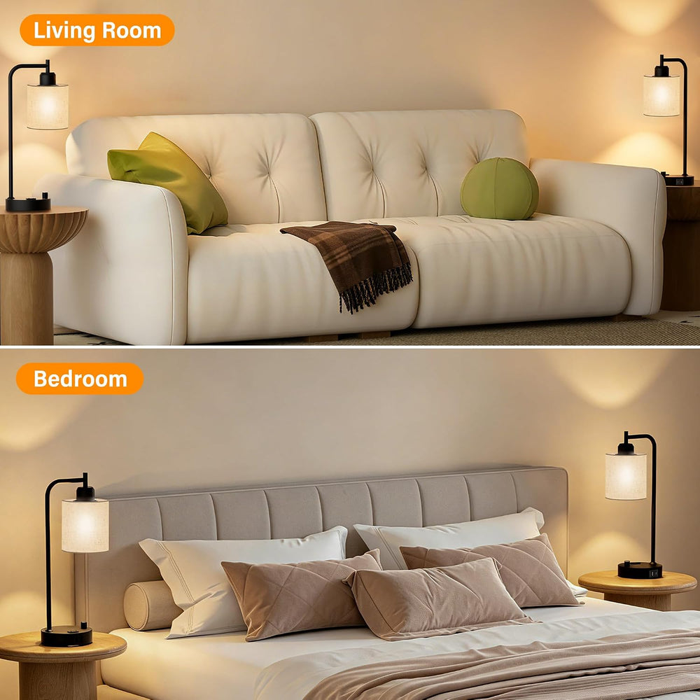 SIBRILLE Industrial Table Lamps with Linen Shade, Set of 2 Fully Dimmable Bed...