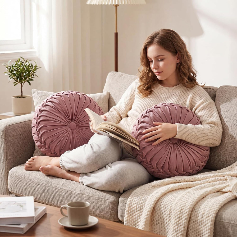 Drydiet 2 Pcs Round Throw Velvet Pillows Decorative Pillow(Dusty Rose 15'...