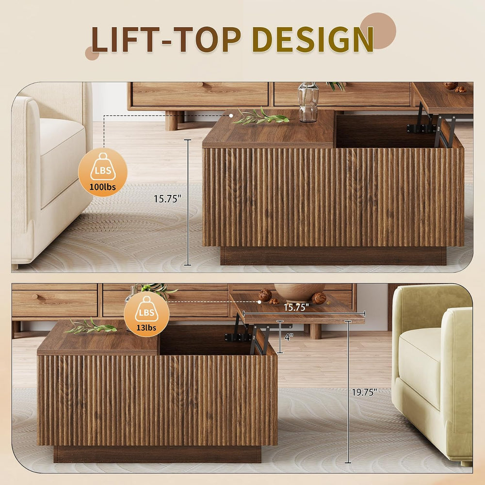 Epecoya 31'' Lift Top Coffee Table with Storage, Walnut Square Center...