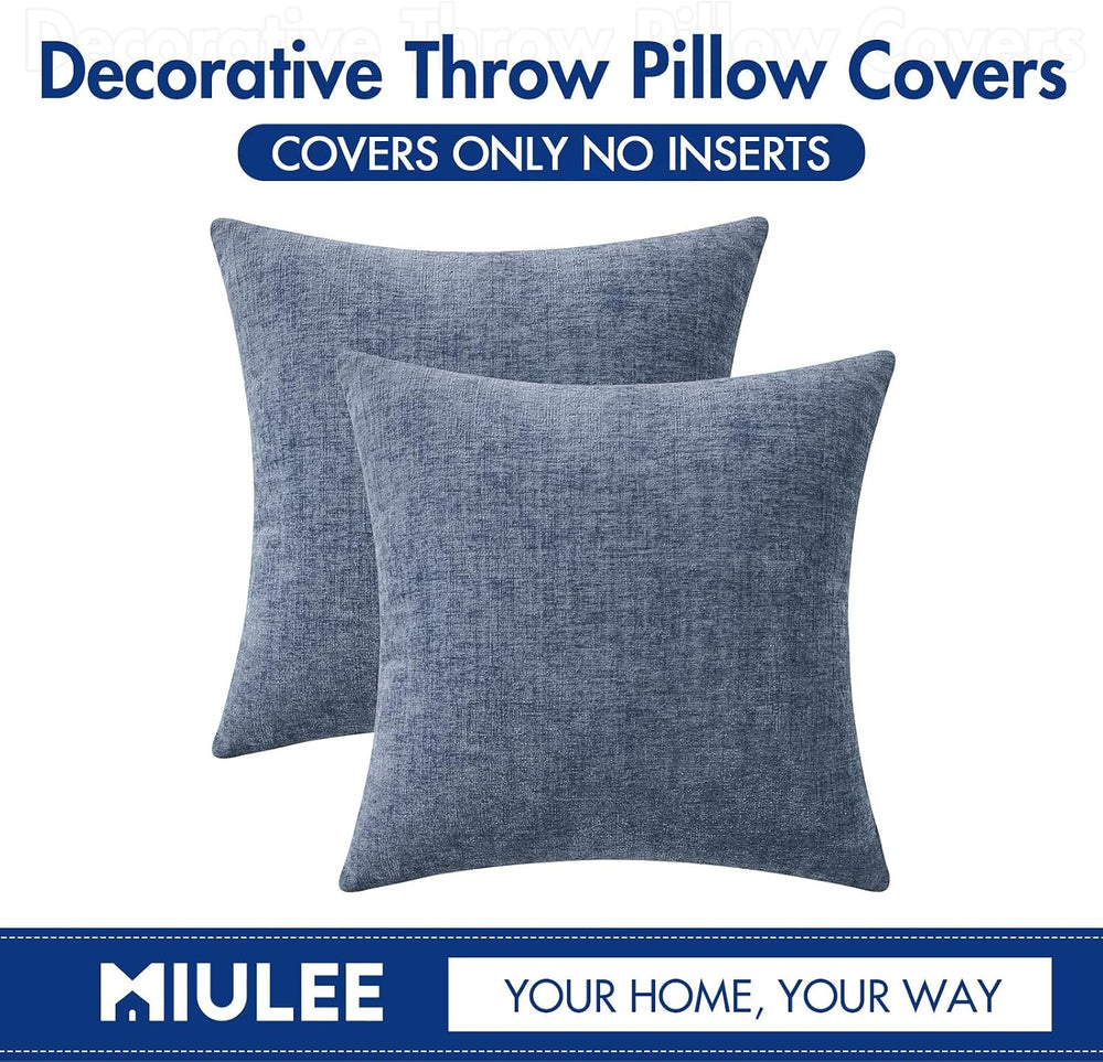 MIULEE Soft Chenille Throw Pillow Covers Dark Grey Blue 20x20 Pack of 2