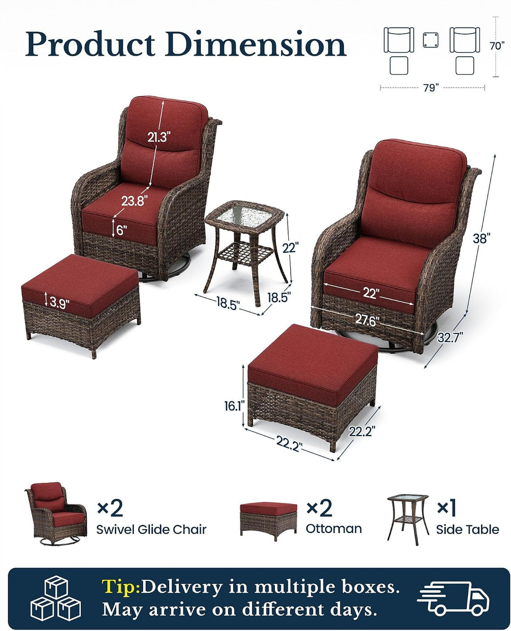 HILLGA Luxury Outdoor Patio Furniture Set with 6-Inch Thick Cushions