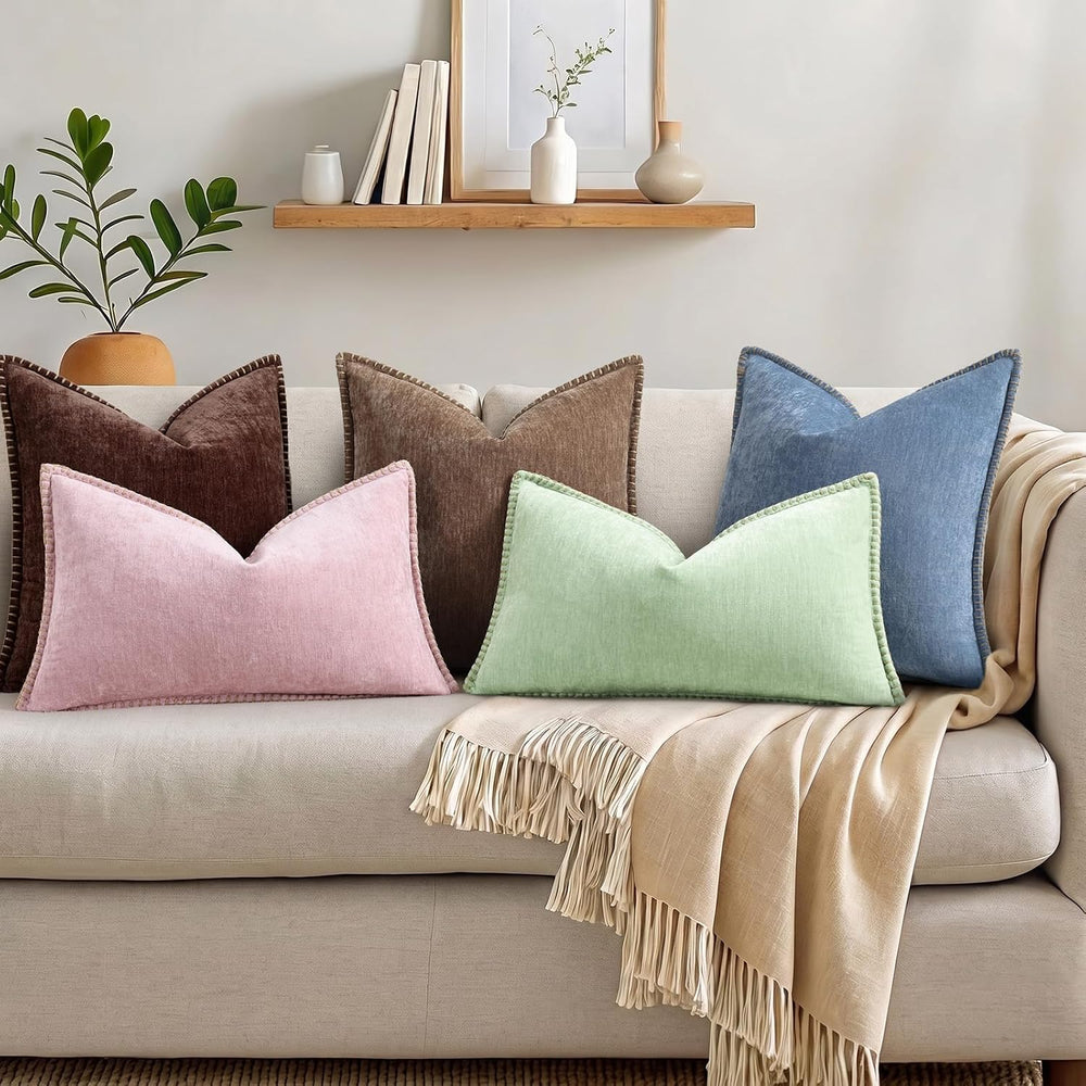 Pallene Chenille Soft Brown Throw Pillow Cover 22x22 Set of 2