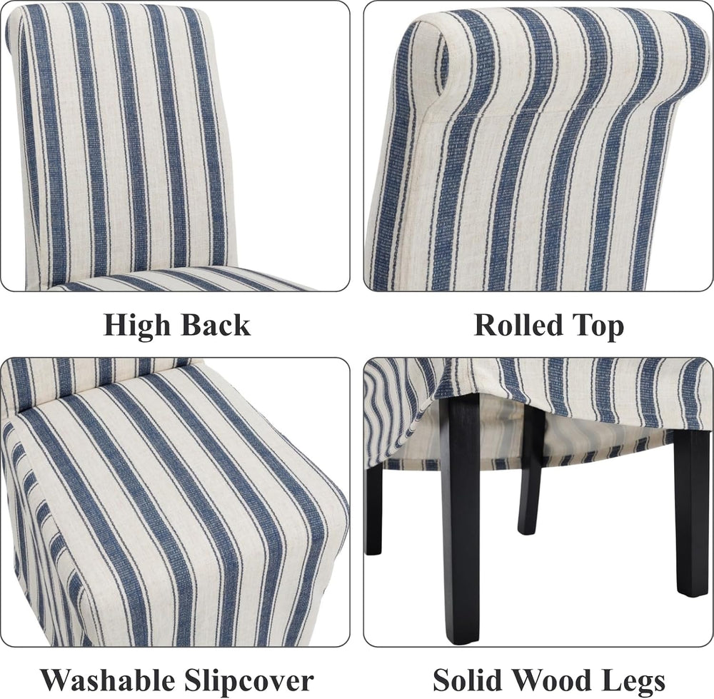 chairus Slipcovered Upholstered Parsons Dining Chairs Set of 2, Blue Stripe