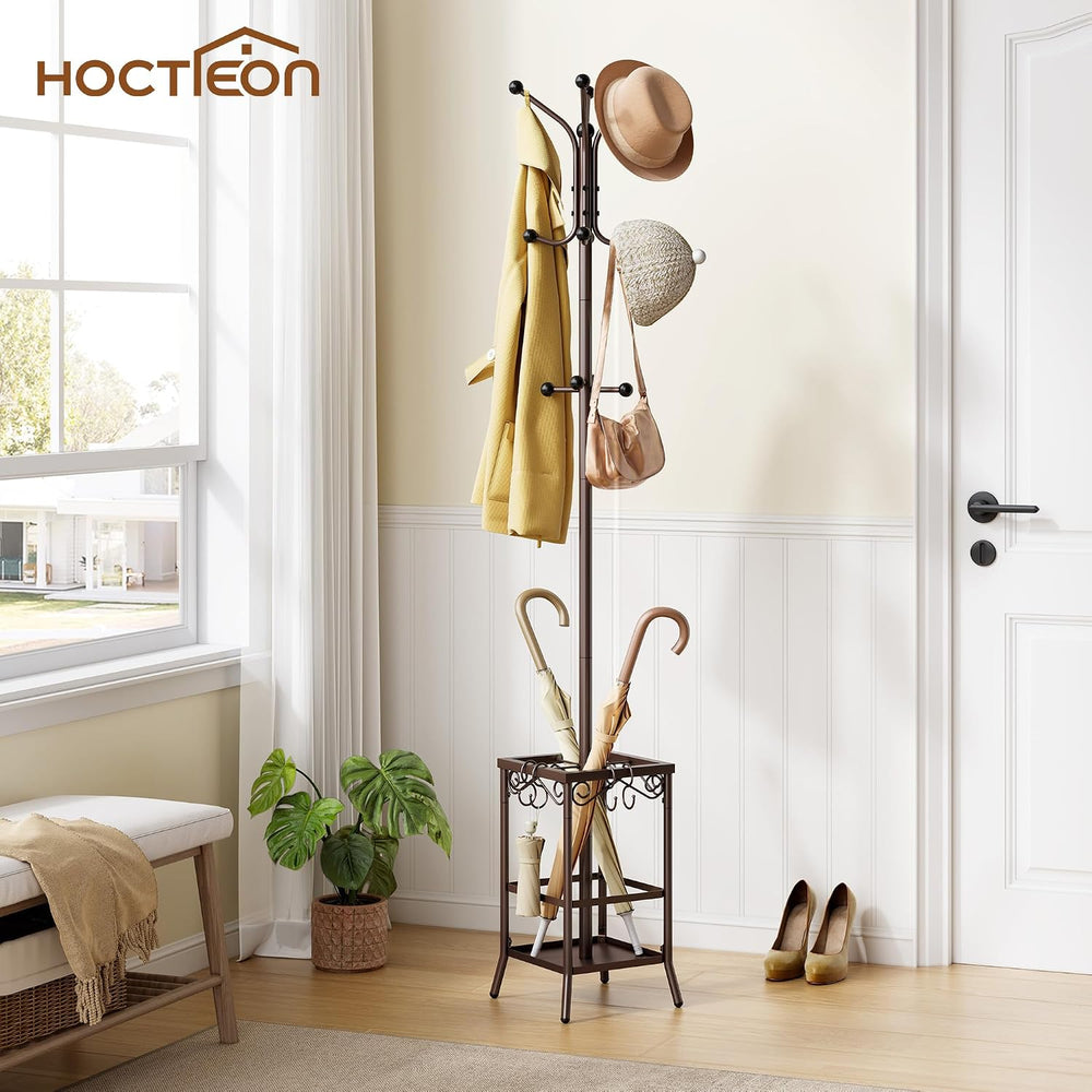 Hoctieon Coat Rack Freestanding, Coat Tree with Umbrella Holder