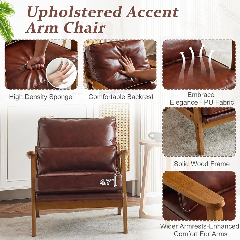 VINGLI Solid Wood Wide Armrests Accent Chair,Upholstered Mid Century Modern C...